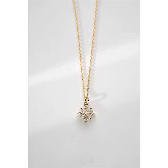 14K Gold Plated CZ Snowflake Sterling Silver Necklace - Picture 5 of 5